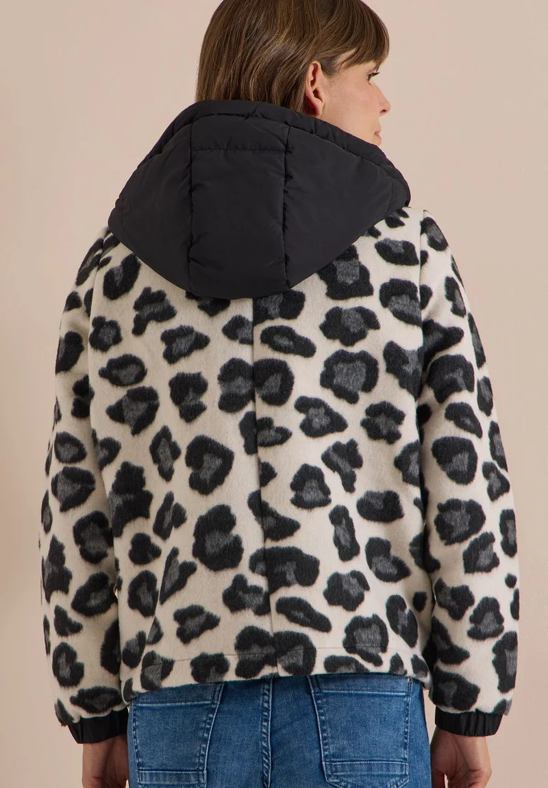 Jacke mit Wollanteil und Leo-Muster