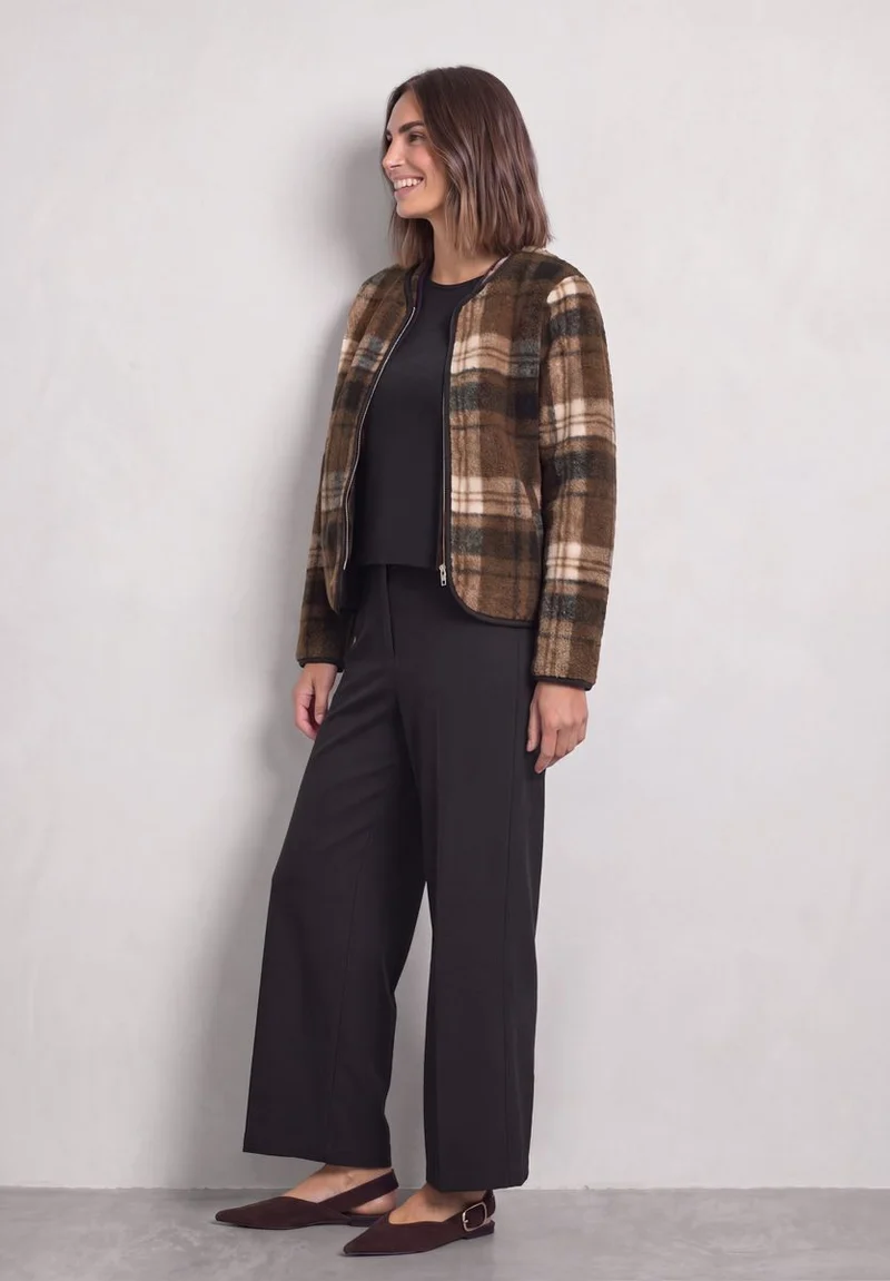 Teddy-Jacke mit Rundhals und Print