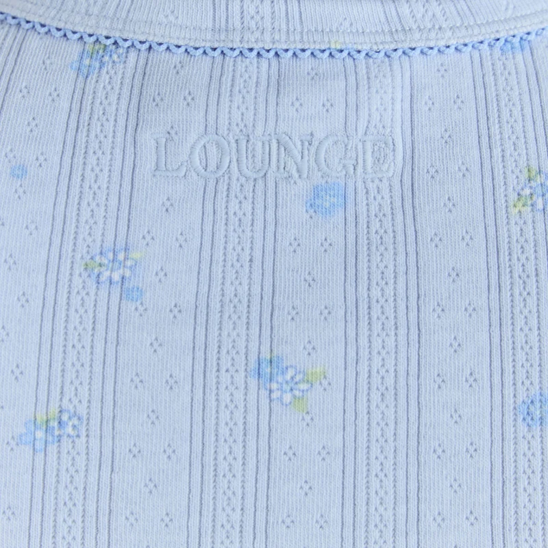 Pointelle Pyjama-Top - Florales Blau