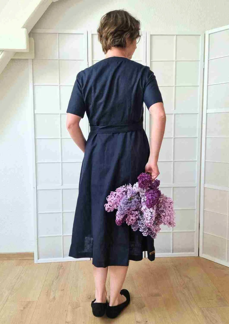 Wickelkleid Leinen "Ranunkel" für Damen, kurze Ärmel