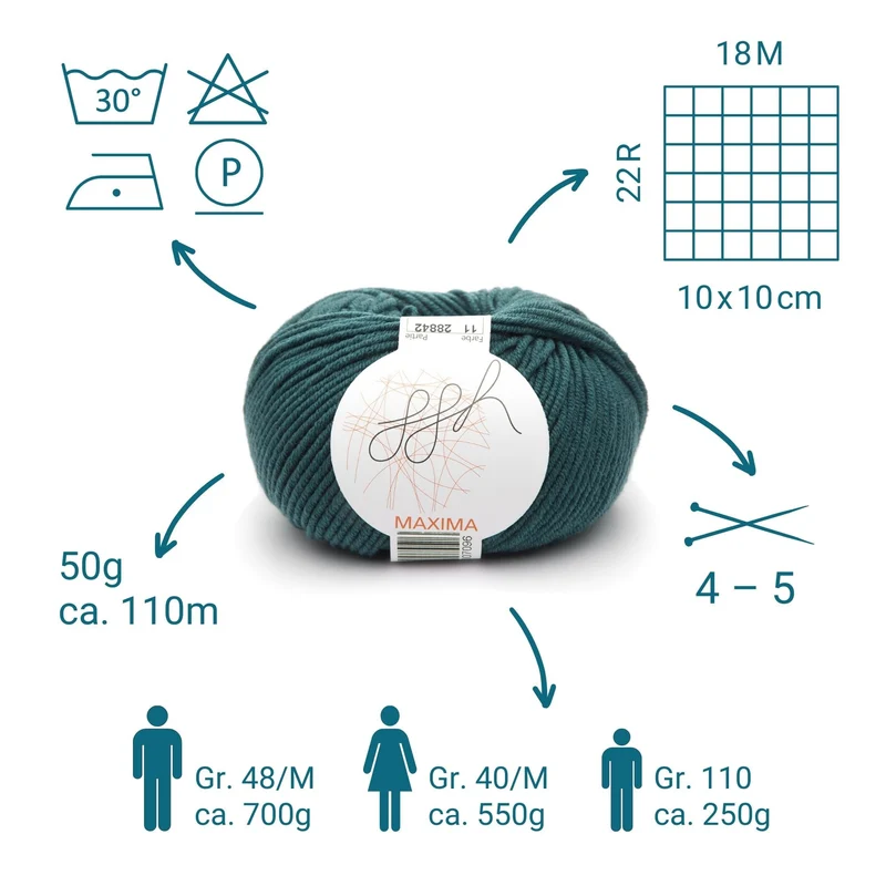 ggh Maxima | Merinowolle | 110m/50g | 011 - Tiefes Blaugrün