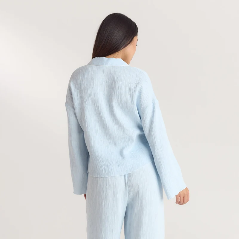Crinkle Pyjamahemd - Blau