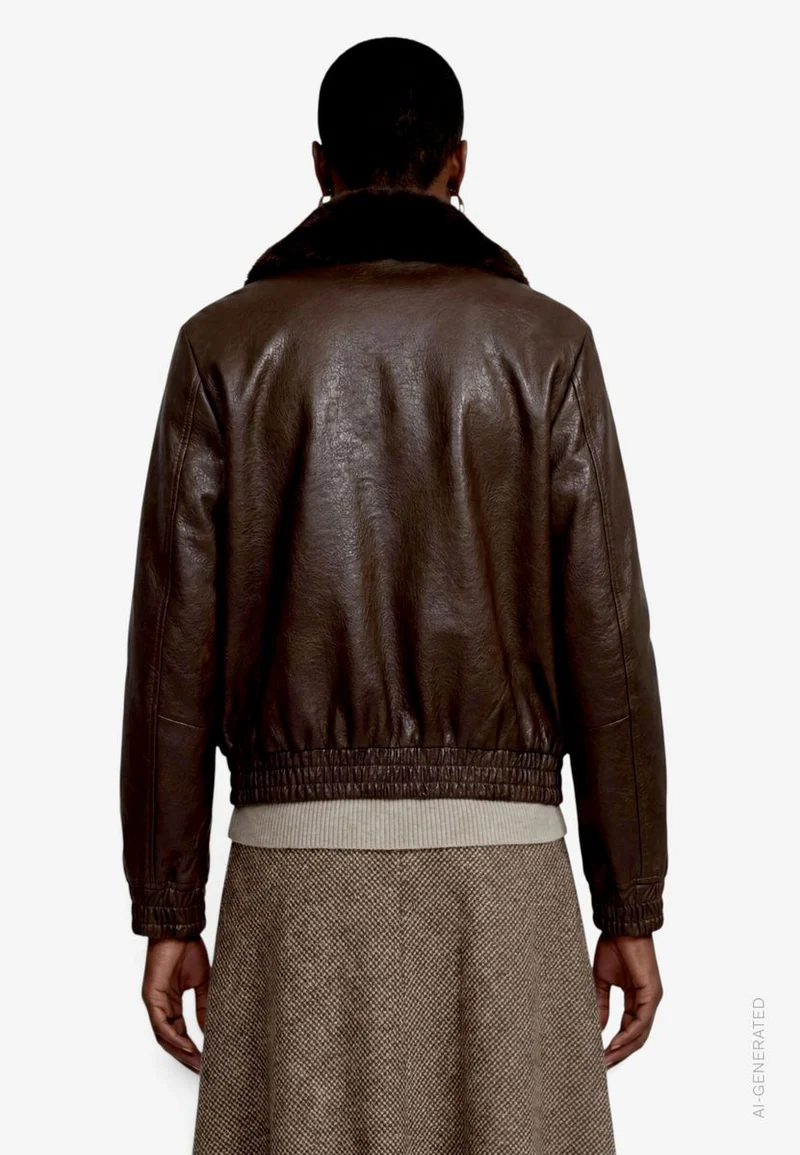 Damen Kunstlederjacke mit Kragen in Felloptik