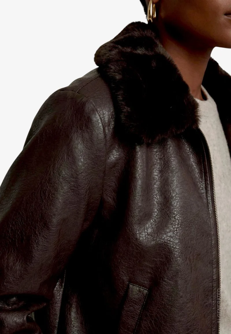 Damen Kunstlederjacke mit Kragen in Felloptik