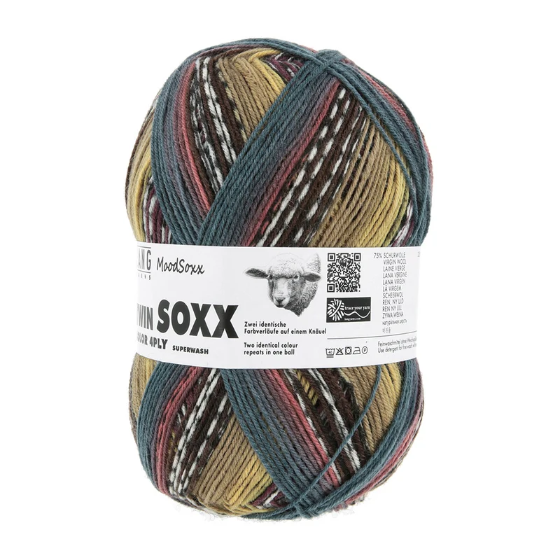 Lang Yarns Twin Soxx 4-fach 586 Gelb/Aubergine/Braun 1156 Calm