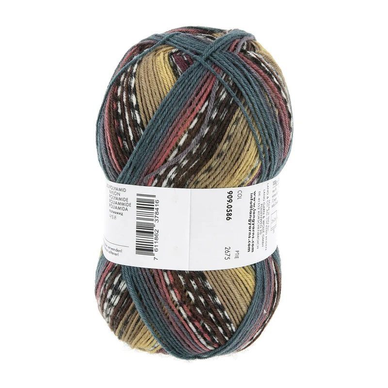 Lang Yarns Twin Soxx 4-fach 586 Gelb/Aubergine/Braun 1156 Calm