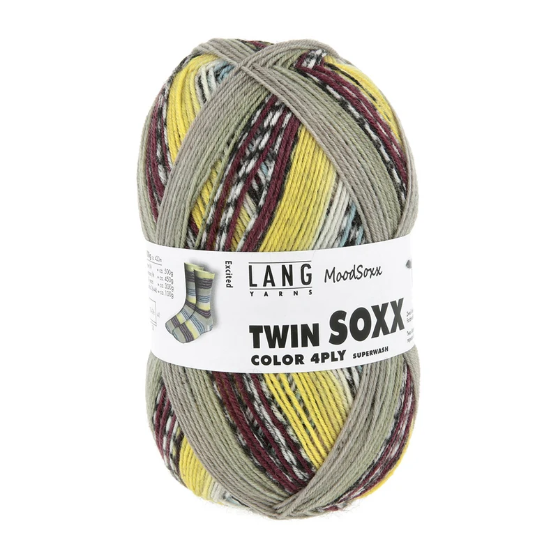Lang Yarns Twin Soxx 4-fach 585 Gelb/Braun/Hellblau 1156 Excited