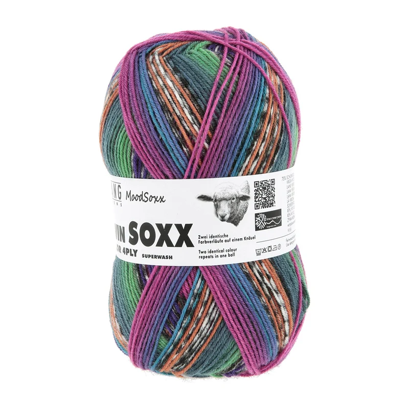 Lang Yarns Twin Soxx 4-fach 584 Mint/Violett/Blau/Orange 1156 Proud