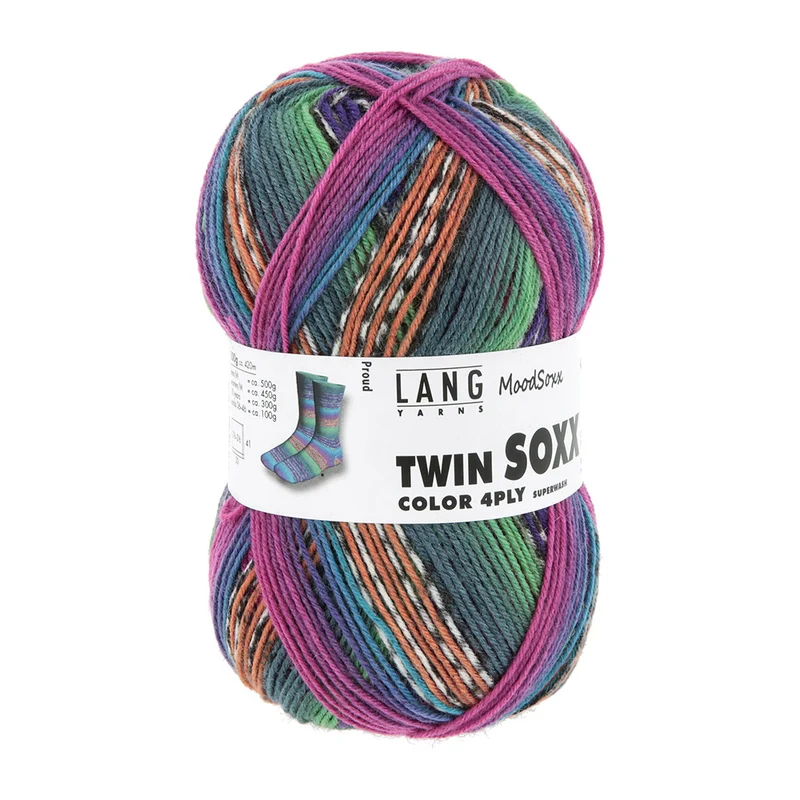 Lang Yarns Twin Soxx 4-fach 584 Mint/Violett/Blau/Orange 1156 Proud