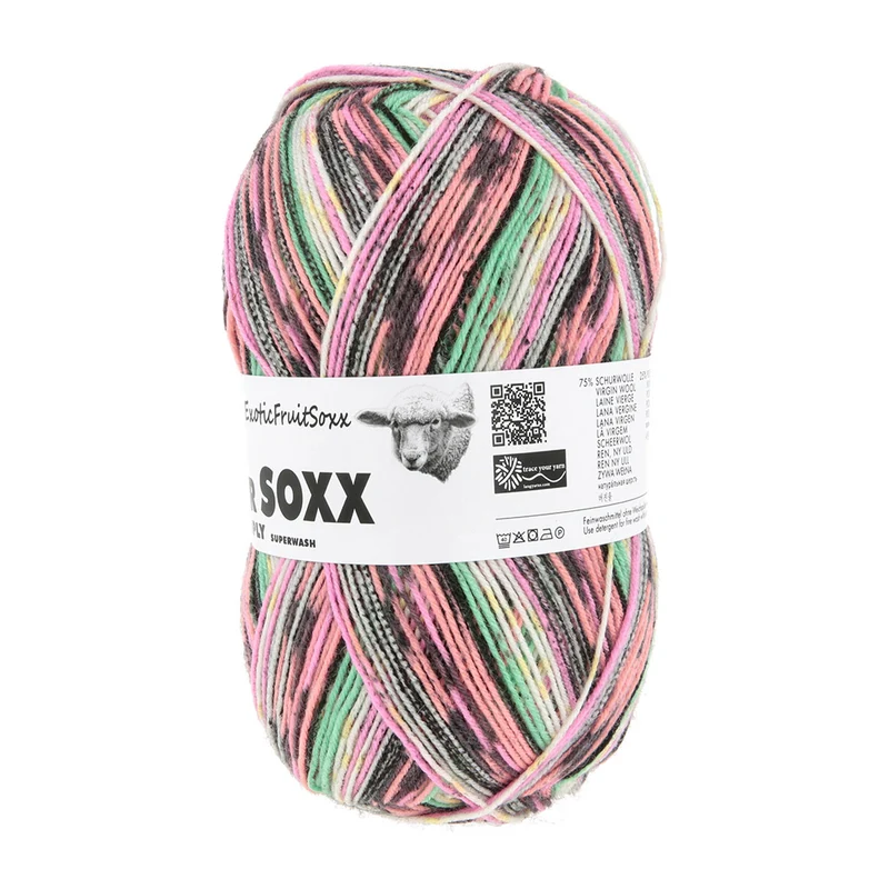 Lang Yarns Super Soxx Color 4-fach 570 Rosa/Lachs/Grün 1153 Drachenfrucht
