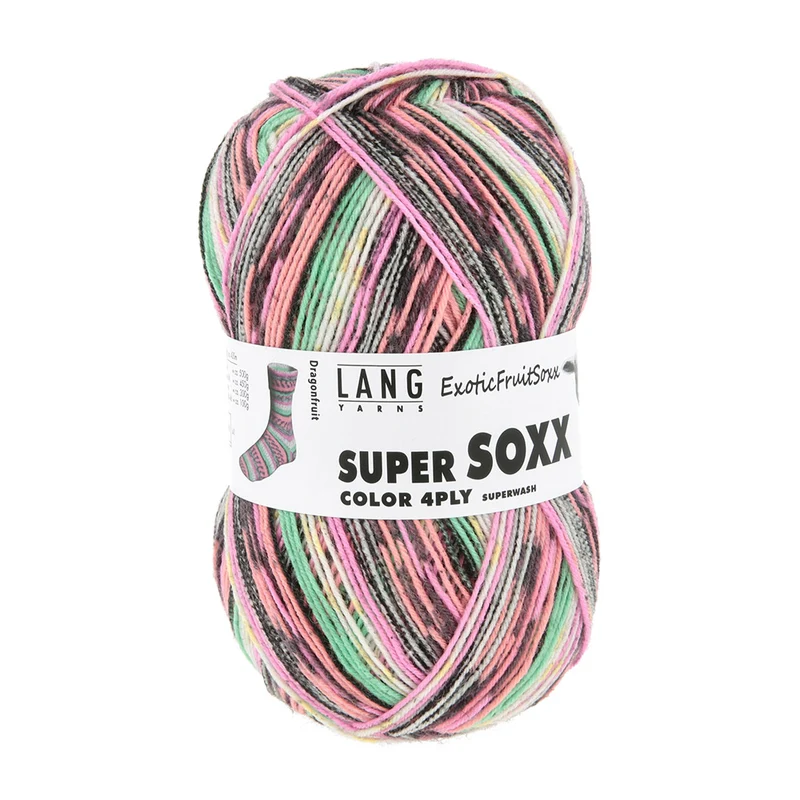 Lang Yarns Super Soxx Color 4-fach 570 Rosa/Lachs/Grün 1153 Drachenfrucht