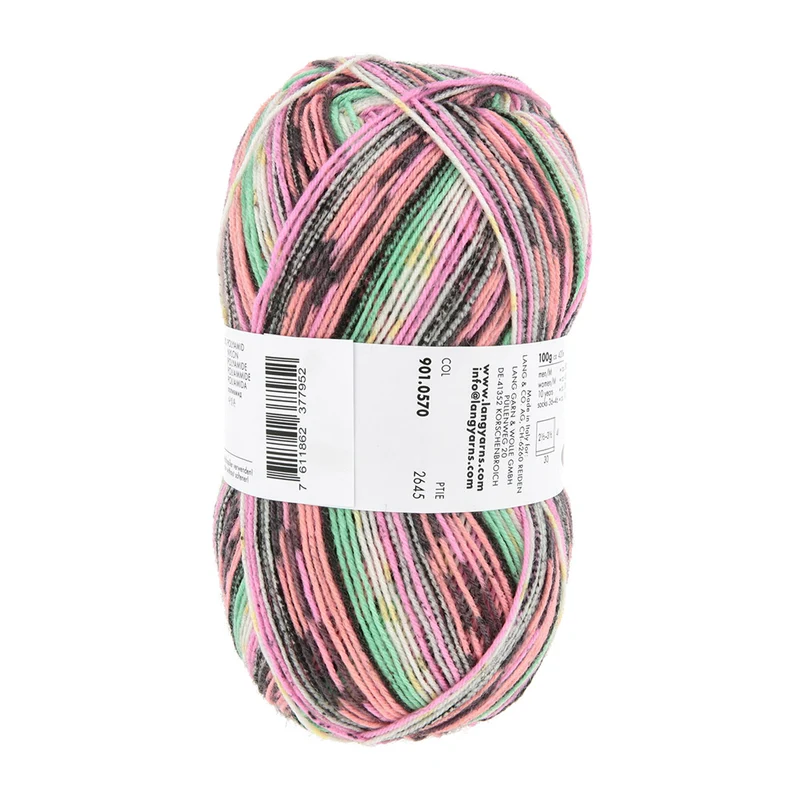 Lang Yarns Super Soxx Color 4-fach 570 Rosa/Lachs/Grün 1153 Drachenfrucht