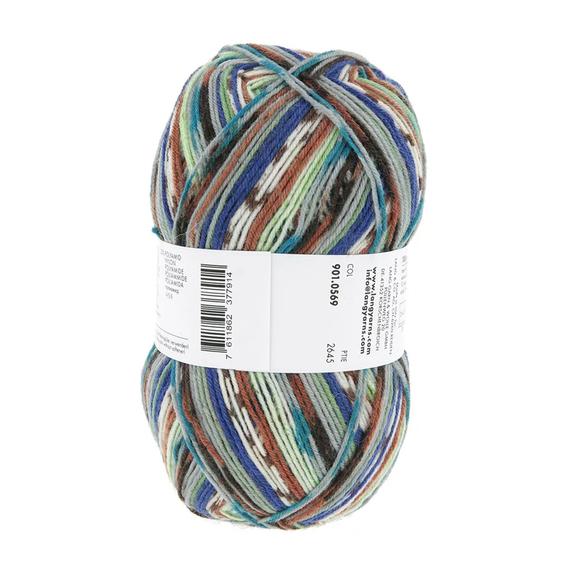 Lang Yarns Super Soxx Color 4-fach 569 Braun/Blau/Grau 1153 Cherimoya