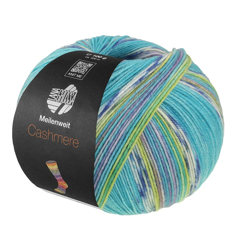 Lana Grossa Meilenweit 100 Cashmere Pista 144 Türkis/Weiß/Blau/Zitronengelb/Violettblau/Pistazie gestreift