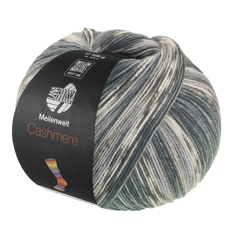 Lana Grossa Meilenweit 100 Cashmere Pista 143 Stahl-/Dunkel-/Hell-/Mausgrau/Pastellblau gestreift