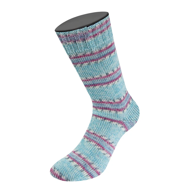 Lana Grossa Meilenweit 100 Cashmere Pista 142 Mint/Türkis/Weiß/Grau/Hellblau/Fuchsia gestreift