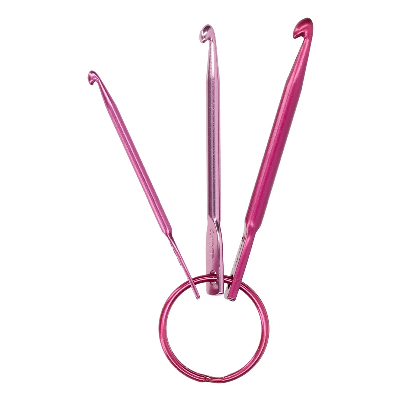 Wollplatz-Schlüsselanhänger Häkelnadel-Set Pink