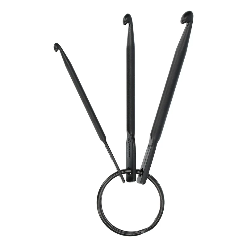 Wollplatz-Schlüsselanhänger Häkelnadel-Set Schwarz