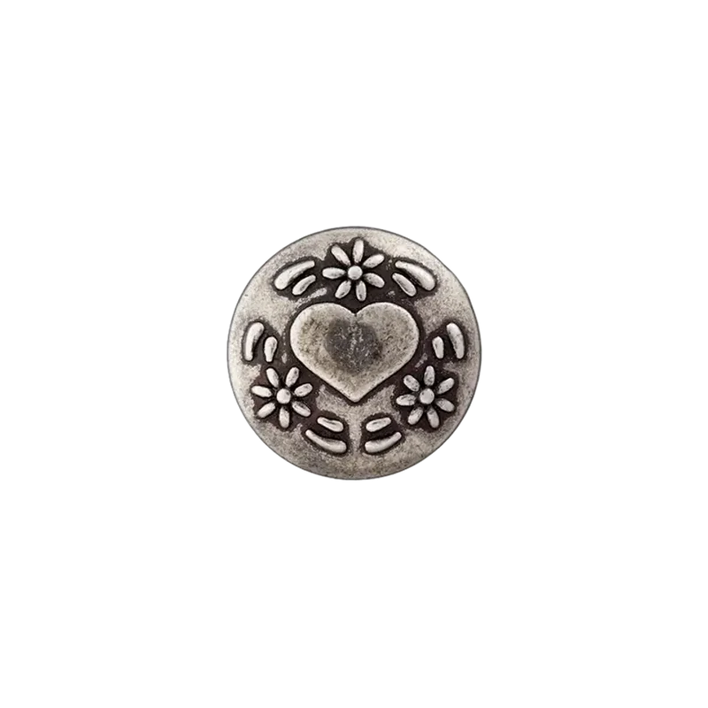 Trachtenknopf Öse Herz&Blumen 15mm altsilber