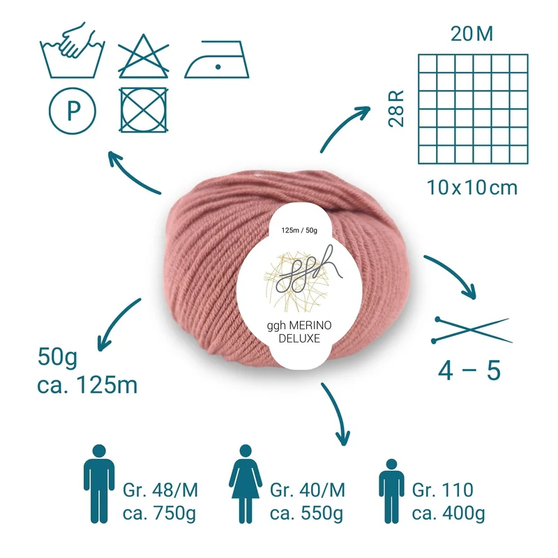 ggh Merino Deluxe - 300g Set (6x50g) - 013 - Rosenholz
