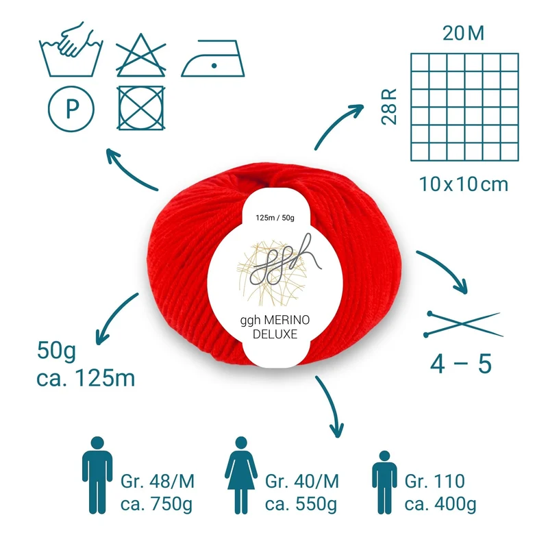 ggh Merino Deluxe - 300g Set (6x50g) - 011 - Rot