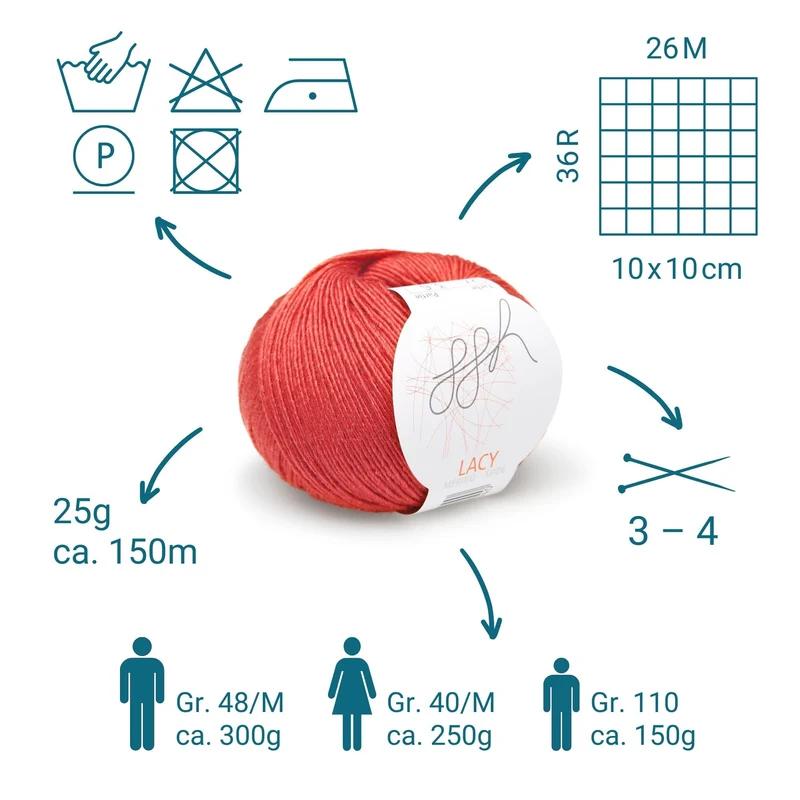 ggh Lacy | Set mit 4 x 25g (insg. 100g) - 027 - Marsrot