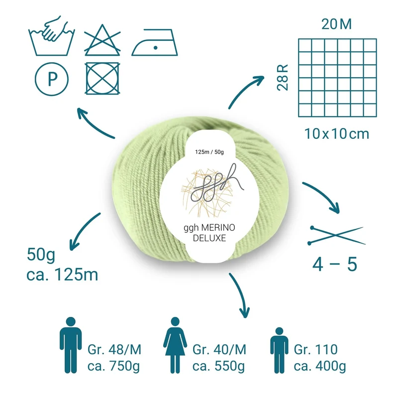 ggh Merino Deluxe - 300g Set (6x50g) - 019 - Helles Limettengrün