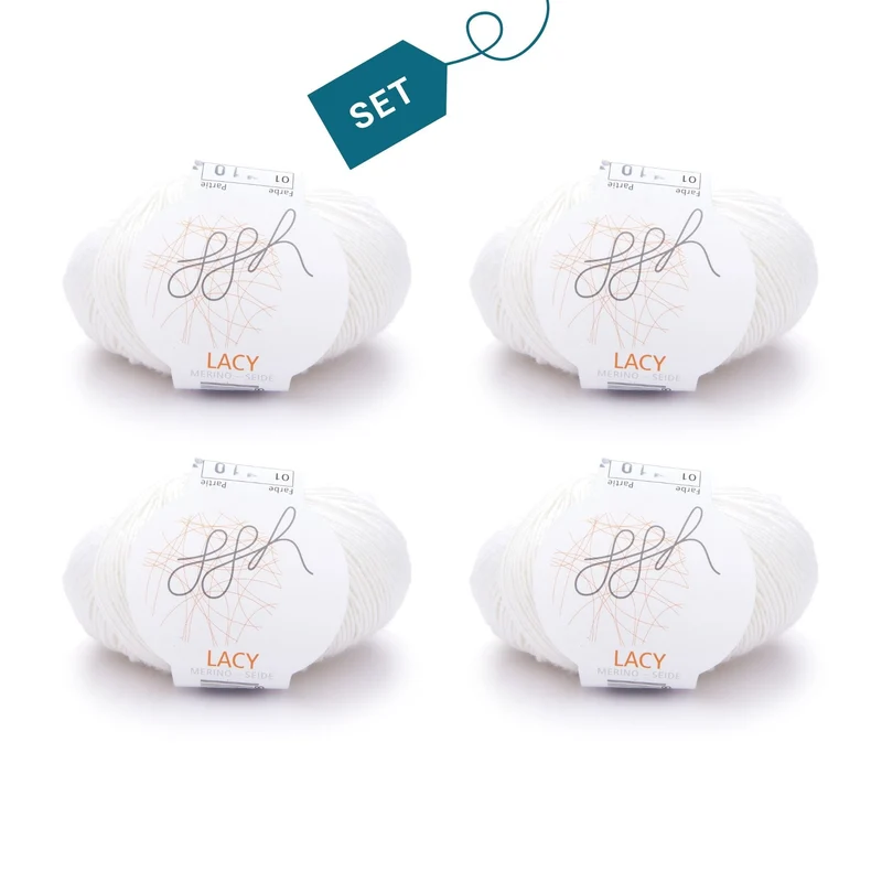 ggh Lacy | Set mit 4 x 25g (insg. 100g) - 001 - Wollweiß
