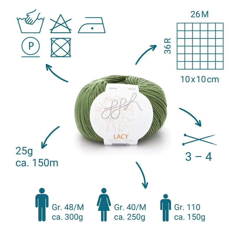 GGH Lacy | Merinowolle mit Seide | 25g - 170m | 007 - Olivgrün