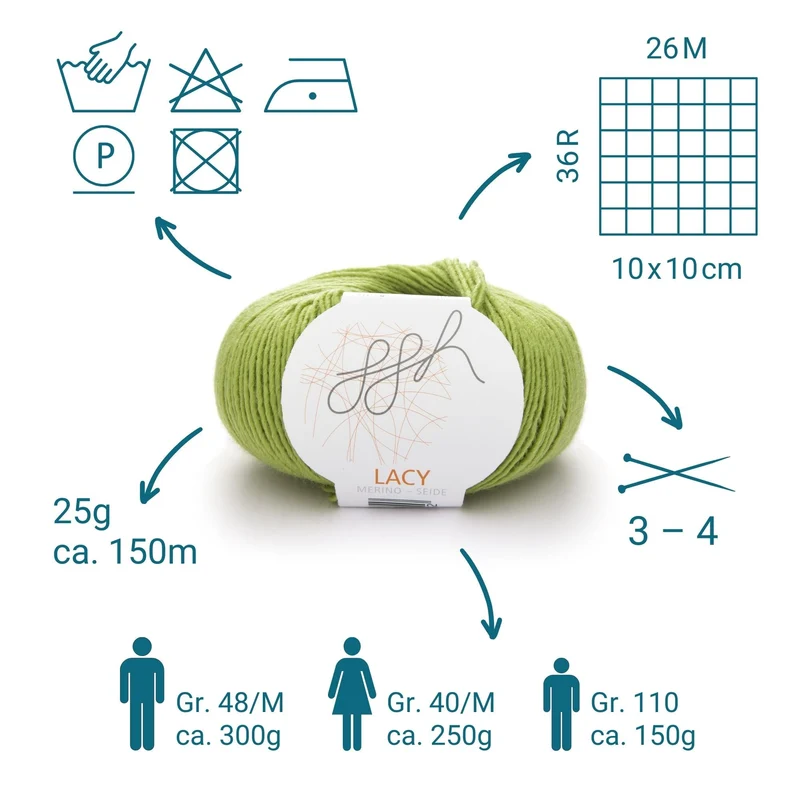 GGH Lacy | Merinowolle mit Seide | 25g - 170m | 006 - Apfelgrün