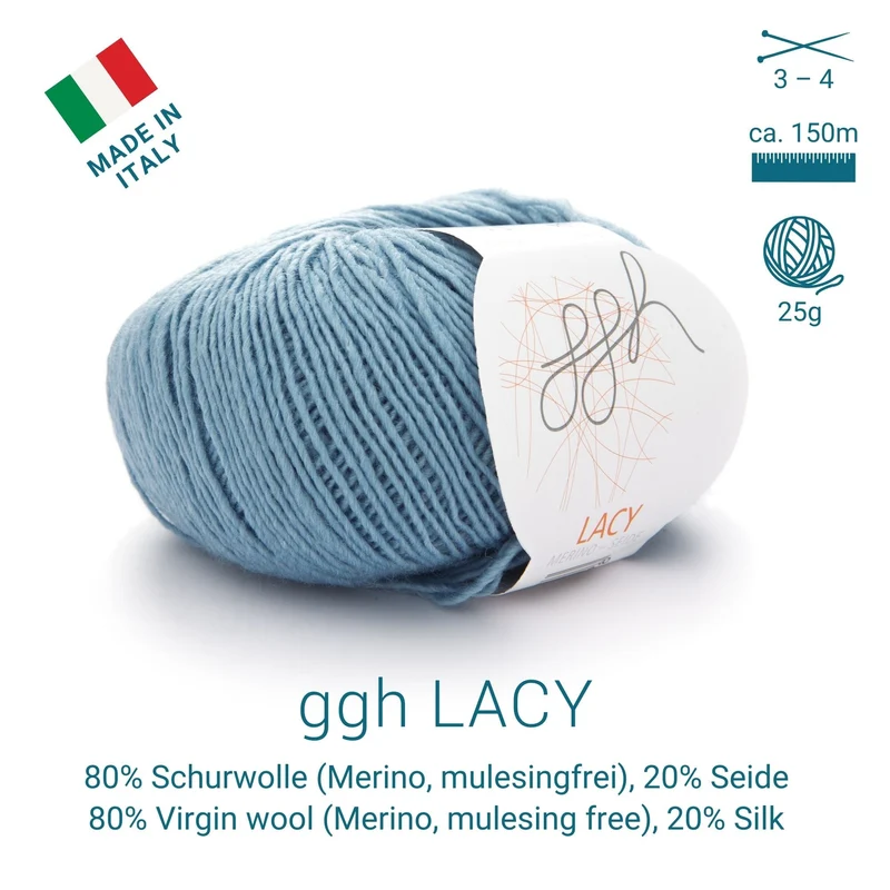 GGH Lacy | Merinowolle mit Seide | 25g - 170m | 004 - Eisblau