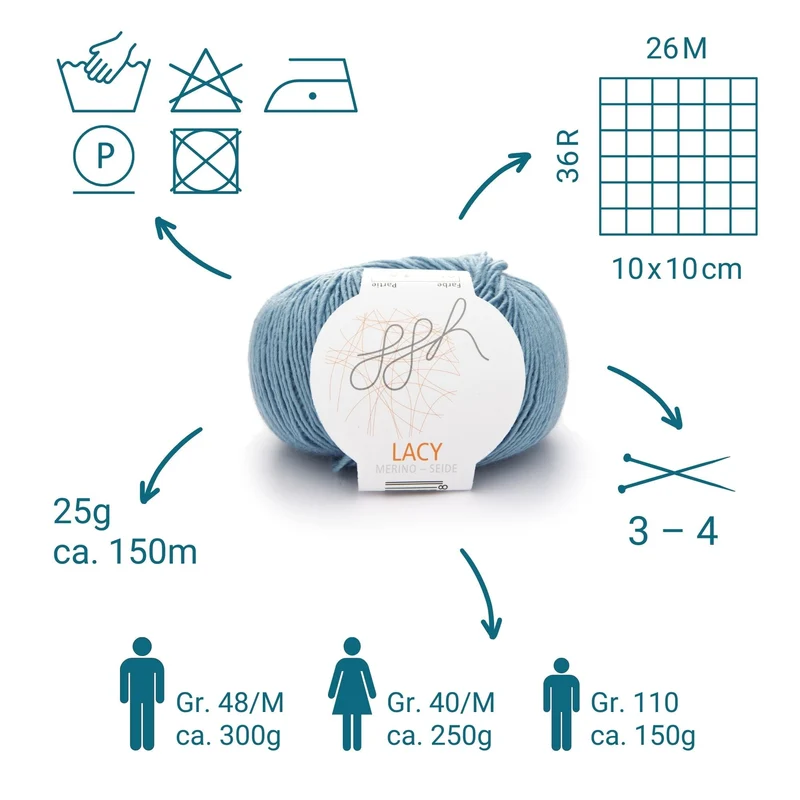 GGH Lacy | Merinowolle mit Seide | 25g - 170m | 004 - Eisblau