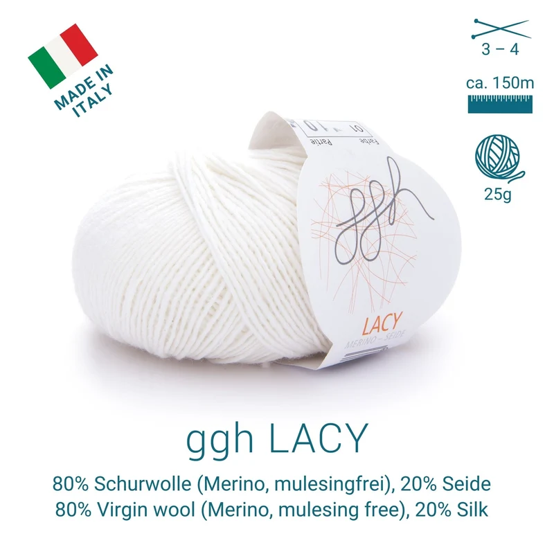 ggh Lacy | Merinowolle mit Seide | 25g - 170m | 001 - Wollweiß