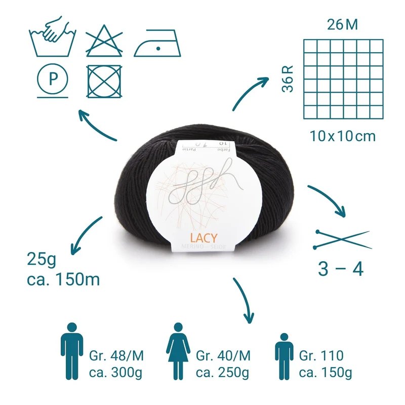 ggh Lacy | Set mit 4 x 25g (insg. 100g) - 010 - Schwarz