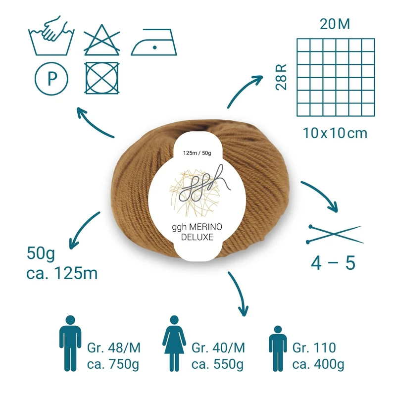 ggh Merino Deluxe - 300g Set (6x50g) - 007 - Hirschbraun