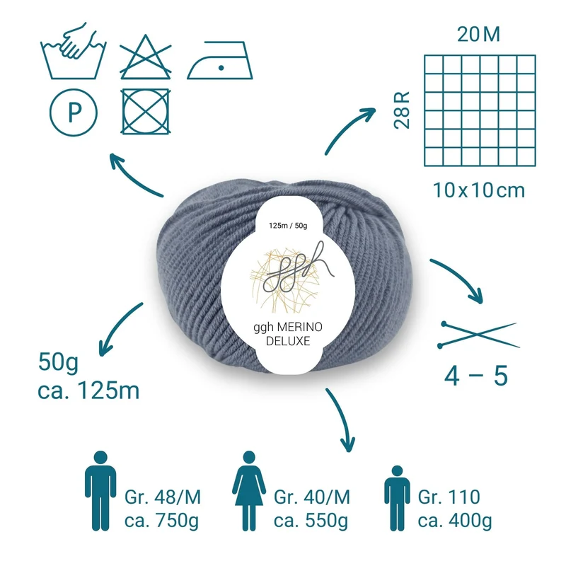 ggh Merino Deluxe - 300g Set (6x50g) - 004 - Mittelgrau