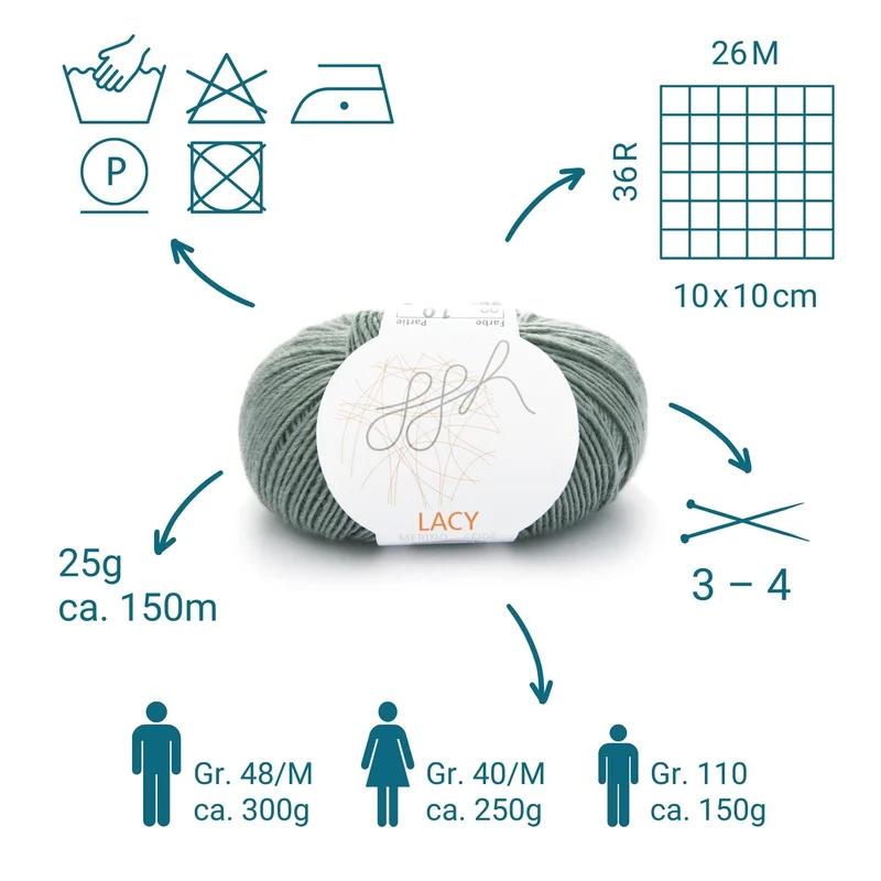 GGH Lacy | Merinowolle mit Seide | 25g - 170m | 009 - Grüngrau