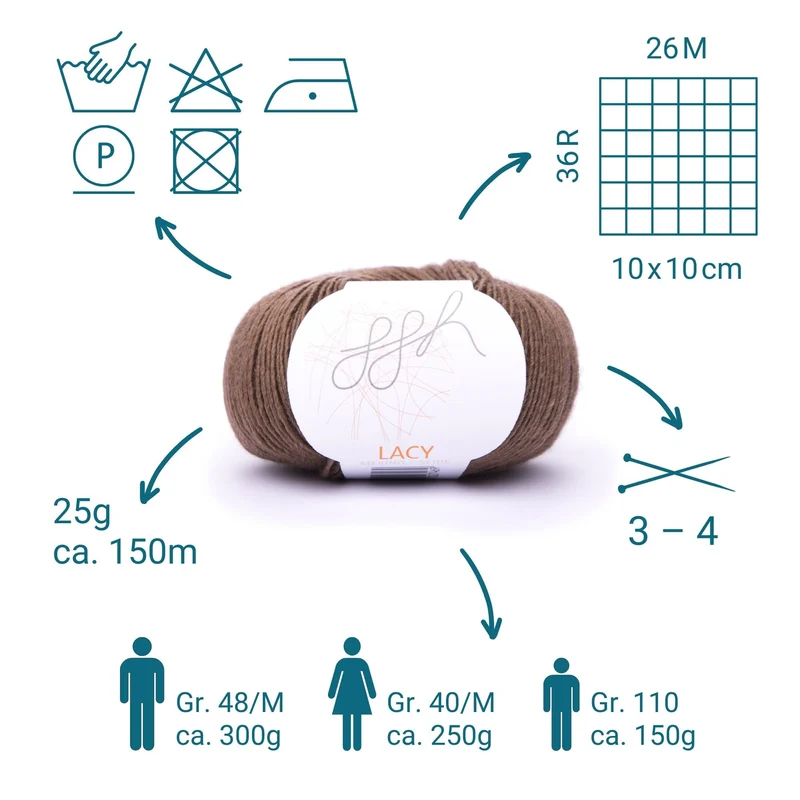 GGH Lacy | Merinowolle mit Seide | 25g - 170m | 018 - Braun