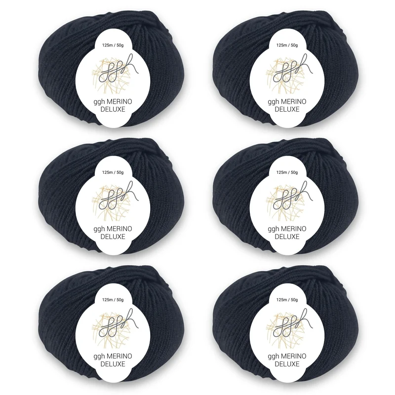 ggh Merino Deluxe - 300g Set (6x50g) - 001 - Schwarz