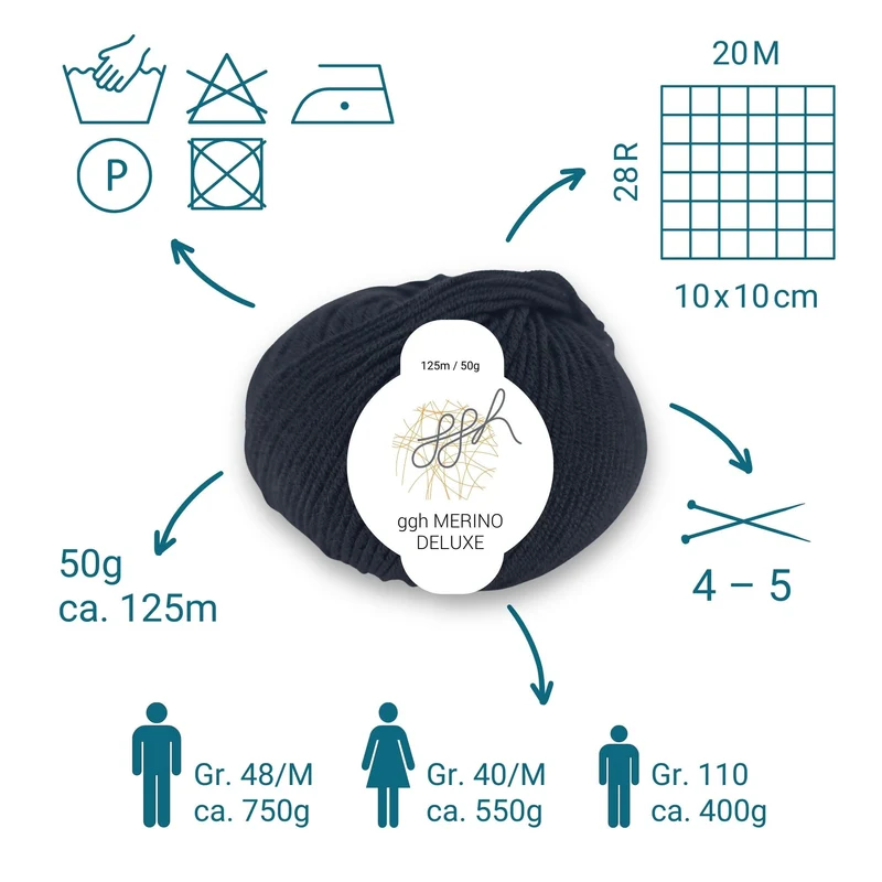 ggh Merino Deluxe - 300g Set (6x50g) - 001 - Schwarz