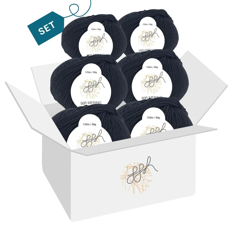 ggh Merino Deluxe - 300g Set (6x50g) - 001 - Schwarz