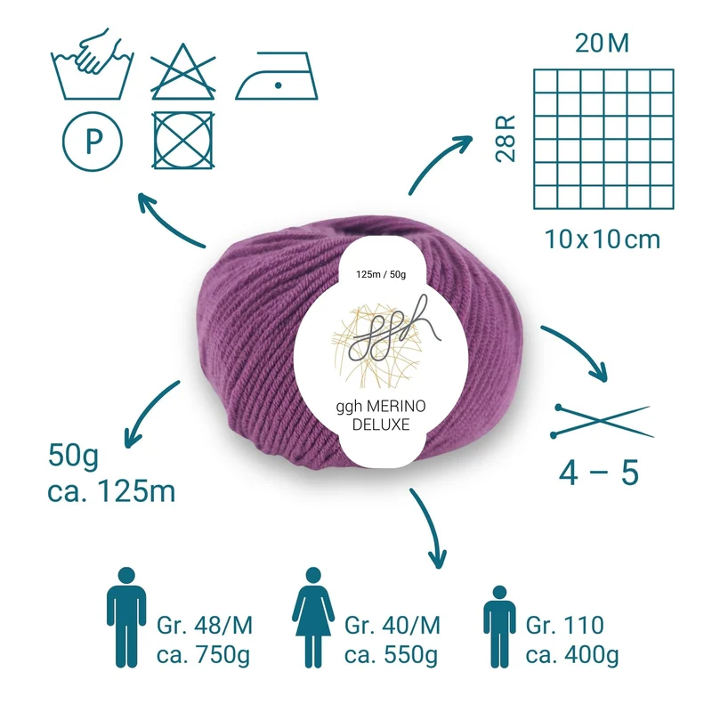 ggh Merino Deluxe - 300g Set (6x50g) - 016 - Granatrot