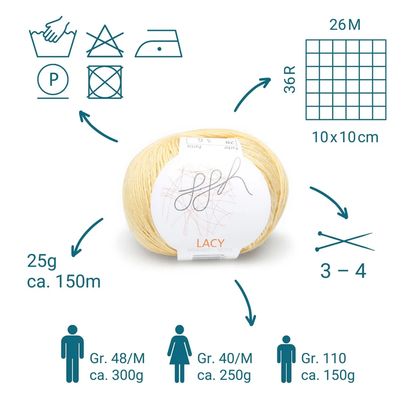 GGH Lacy | Merinowolle mit Seide | 25g - 170m | 028 - Senfgelb