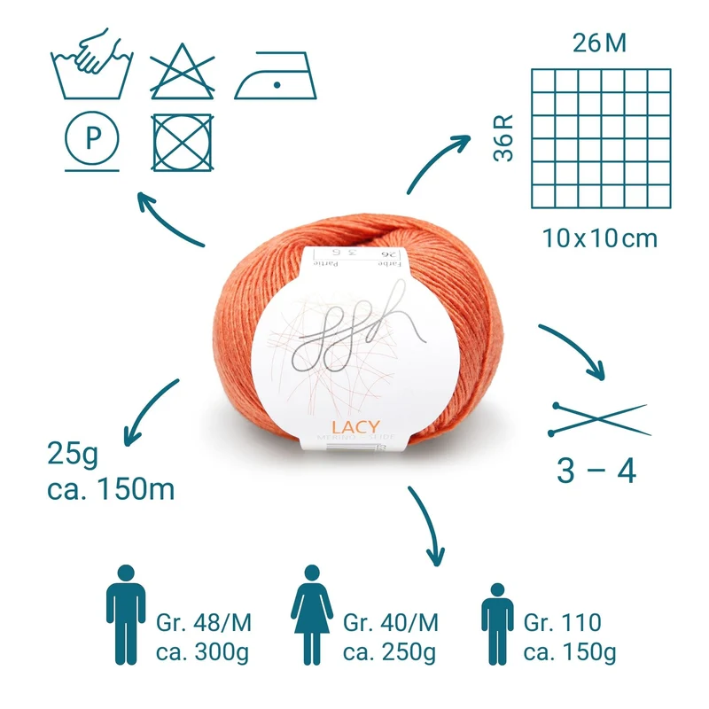 GGH Lacy | Merinowolle mit Seide | 25g - 170m | 026 - Herbstorange