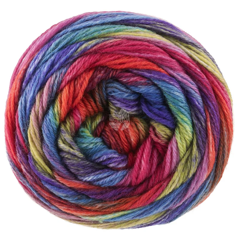 Lana Grossa Meilenweit 100 Fontana 5453 Frühlingsgrün/Rostrot/Blauviolett/Zyklamen/Blau/Königsblau/Fuchsia