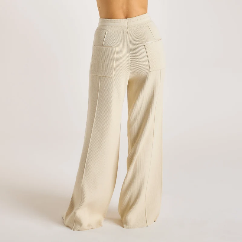 Weite Strickhose - Crèmefarbe