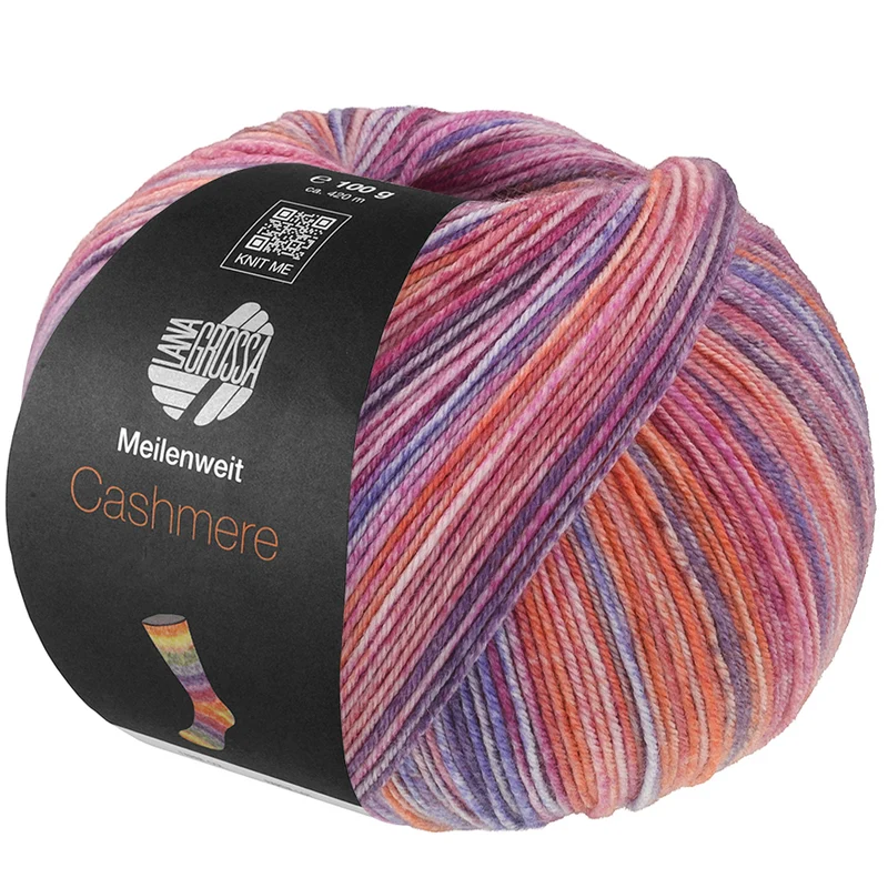 Lana Grossa Meilenweit 100 Cashmere Inverno 122 Fuchsia/Flieder/Orange/Hellblau/Blau/Pflaume/Heidekraut/Lachs