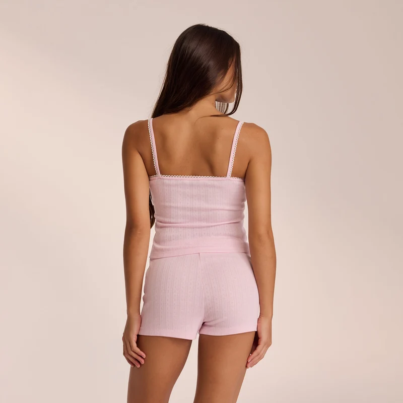 Pointelle Strappy Cami Pyjamatop - Rosa