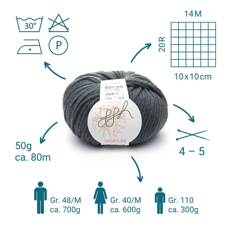 ggh Sportlife | Schurwolle | 80m/50g | 002 - Flanellgrau