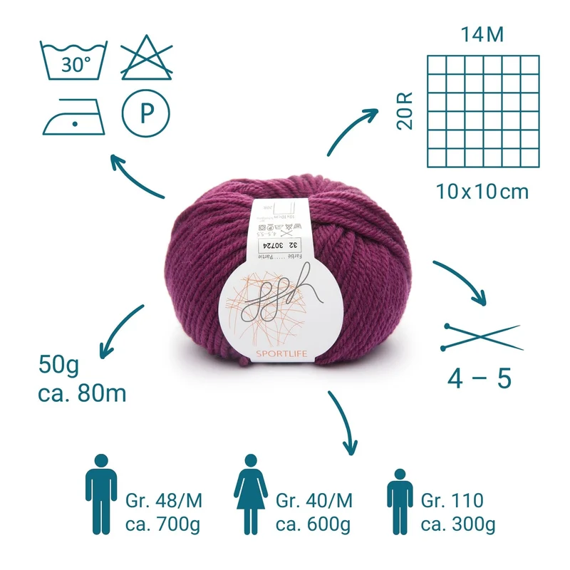 ggh Sportlife | Schurwolle | 80m/50g | 032 - Granatrot